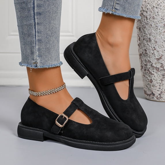 DIVVce T Strap Mary Jane Shoes For Women Leather Round Toe Adjustable Buckle Comfortable Footwear