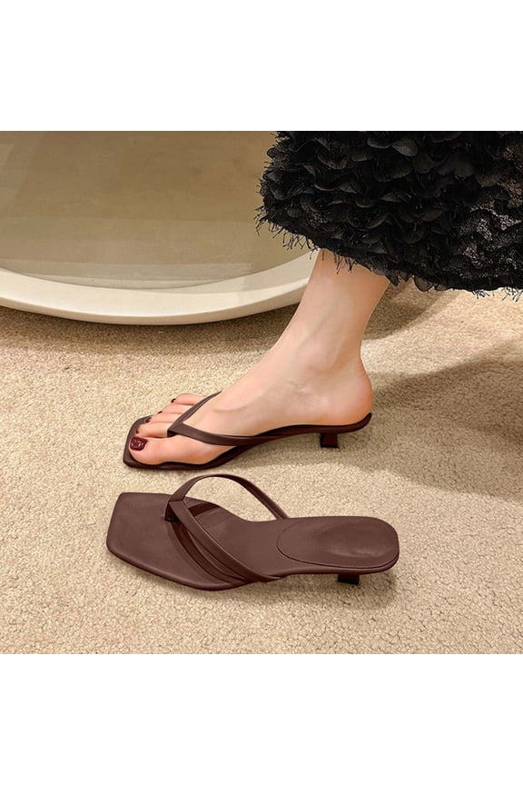 Thong Kitten Heel Mules For Women Square Toe Comfortable Slip On Casual Formal Footwear