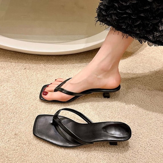 DIVVce Thong Kitten Heel Mules For Women Square Toe Comfortable Slip On Casual Formal Footwear