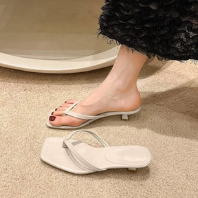 DIVVce Thong Kitten Heel Mules For Women Square Toe Comfortable Slip On Casual Formal Footwear