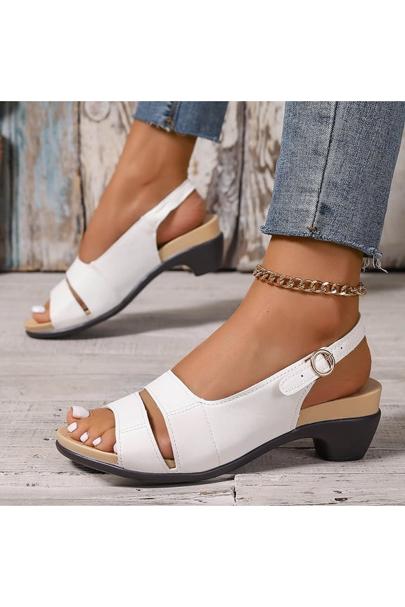 Two Strap Wedge Sandals For Women Open Toe Adjustable Ankle Strap Comfort Footwear
