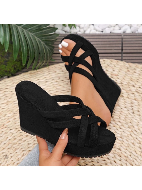 Wedge Sandals For Women Crisscross Strap Open Toe Comfortable Non Slip Casual Summer Daily Footwear