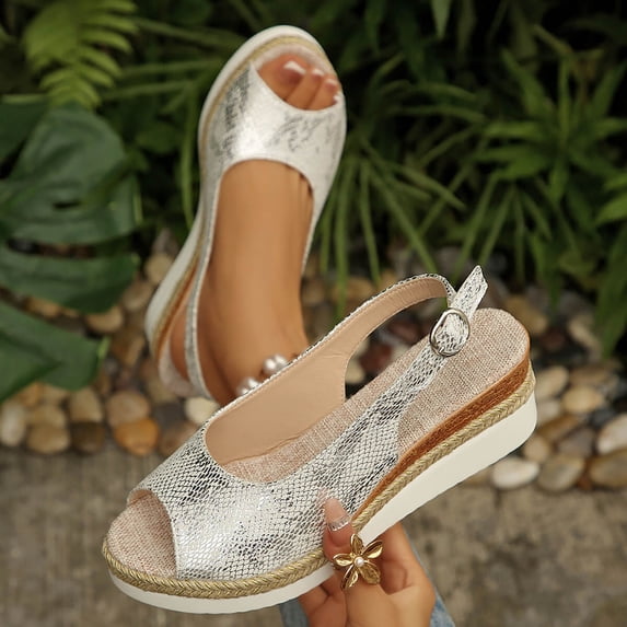 DIVVce Wedge Sandals For Women Slingback Peep Toe Espadrille Comfortable Adjustable Buckle Summer Casual Footwear