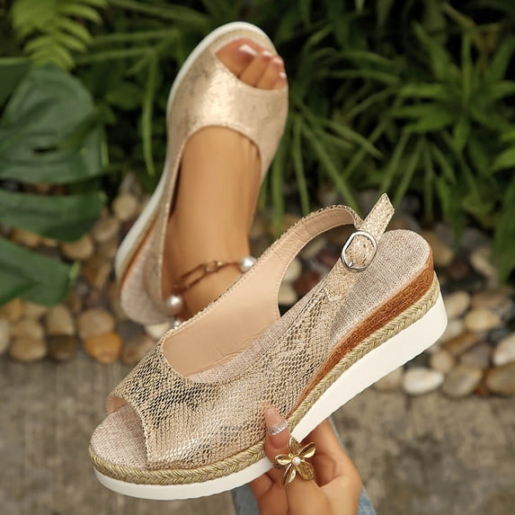DIVVce Wedge Sandals For Women Slingback Peep Toe Espadrille Comfortable Adjustable Buckle Summer Casual Footwear