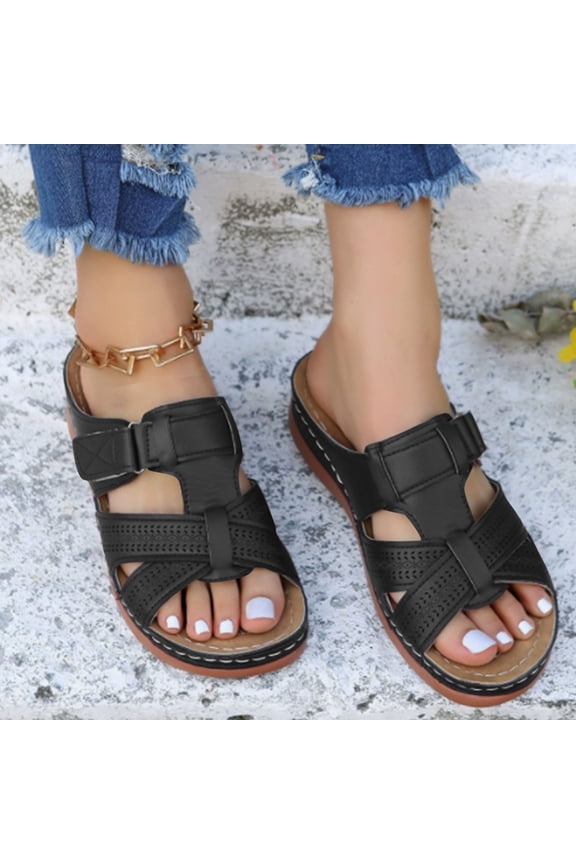 Wedge Slide Sandals For Women Cross Strap Laser Cutout Open Toe Comfortable Footwear