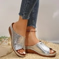 thumbnail image 1 of DIVVce Wedge Slide Sandals For Women Embossed Open Toe Comfortable Non Slip Footwear, 1 of 5