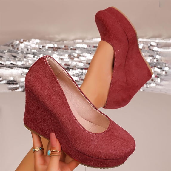 DIVVce Wedges Heels For Women Round Toe Slip On With Platform Wedge Footwear For Casual And Dressy Daily Occasions