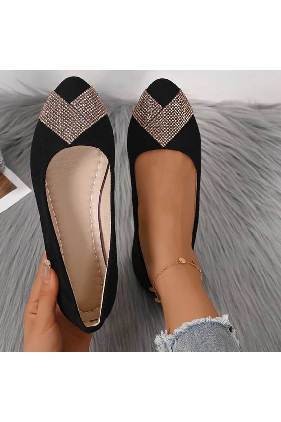 Women's Shoes Pointed Toe Rhinestone Cap Toe Flats Slip On Velvet Casual Evening Dress Shoe Lightweight Walking Footwear