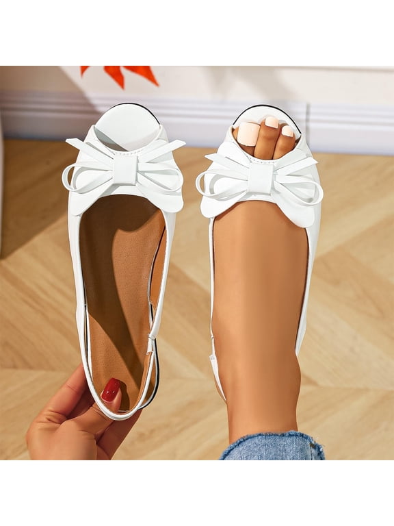 Womens Shoes Peep Toe Slingback Bow Decorated Slip On Footwear For Casual Summer And Dressy Daily Occasions