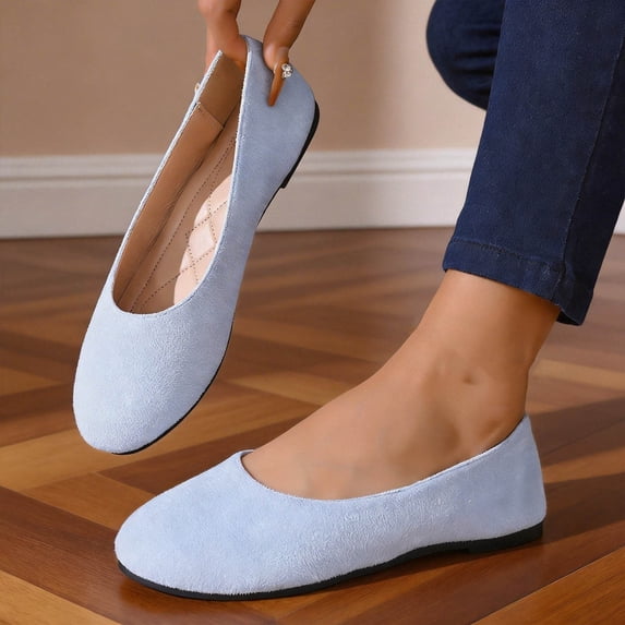 DIVVce Womens Shoes Round Toe Suede Slip On Flats Minimalist Plain Soft Cushioned Insole Daily Travel Walking Office Footwear