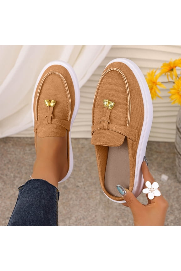 Womens Shoes Slip On Mule Loafers With Tassel Accent And Platform Sole For Casual Everyday And Office Wear