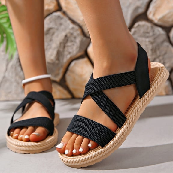 DIVVce Woven Strap Sandals For Women Open Toe Elastic Back Comfortable Non Slip Casual Footwear