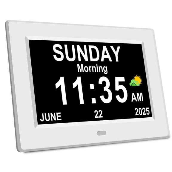 DIWAKREM 7'' Large Display Digital Clock for Seniors, Digital Calendar Alarm Clock for Elderly Clock with Date Day of Week 12 Alarms 4 Colors Desk Wall Clocks for Alzheimers Dementia Auto DST/Dimmer