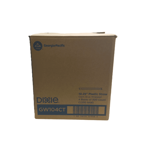 DIXIE 10.25'' Plastic straw giant, blue, wrapped 4 boxes of 300 count (1,200 total)