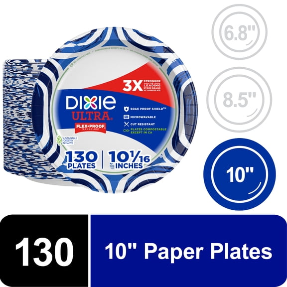 Dixie Ultra Disposable Paper Plates, 10", Multi-Color, 130 Count