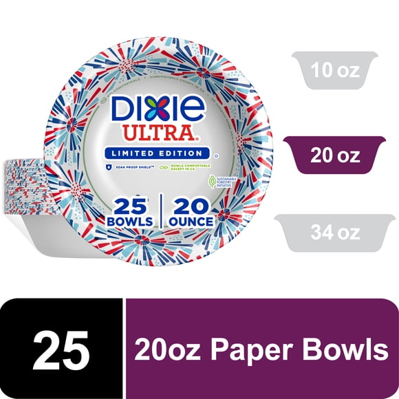 Dixie Ultra Summer Design Disposable Paper Bowls, 20 oz, Multi-Color, 25 Count