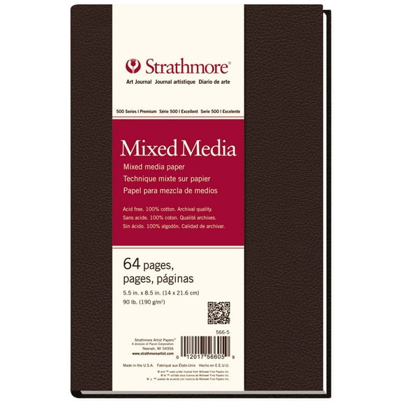 Strathmore 5665 Mixed Media Art Journal Hardbound 90lb, 64 Sheets, 5.5 x 8.5 inches