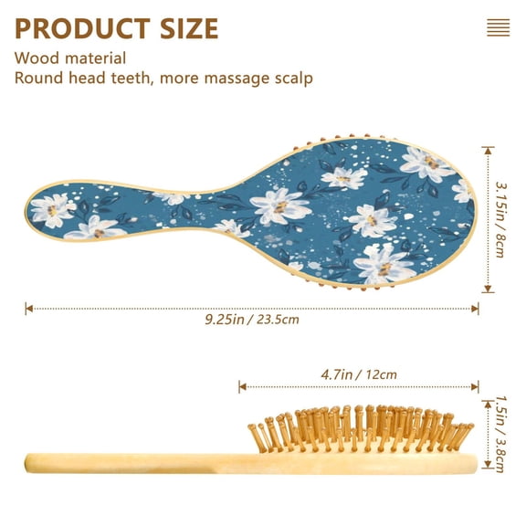 DIXRUYE Soft Hair Brush Hair Smoothing Hair Care Azure Floral Serenity Pattern