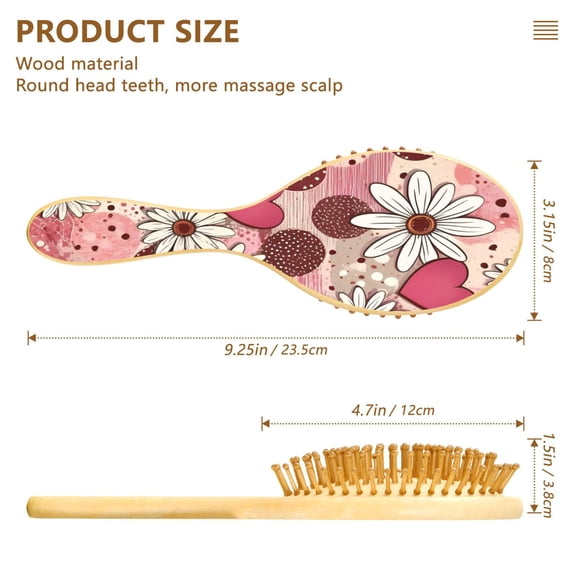 DIXRUYE Soft Hair Brush Hair Smoothing Hair Care Blossom Heart Pastel Mix Pattern
