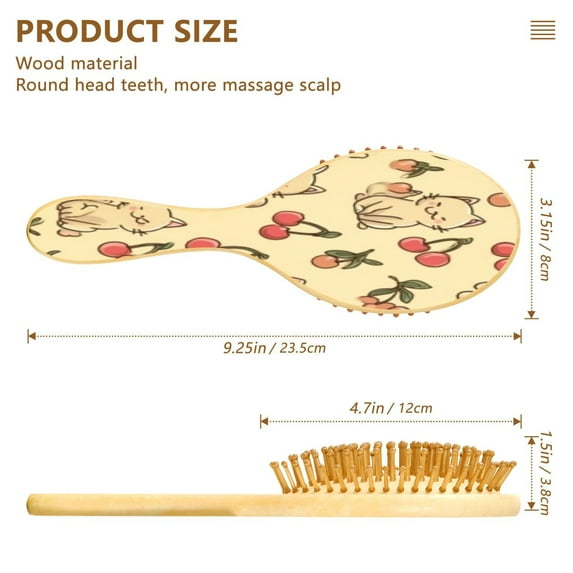 DIXRUYE Soft Hair Brush Hair Smoothing Hair Care Cherry Kitten Print Pattern