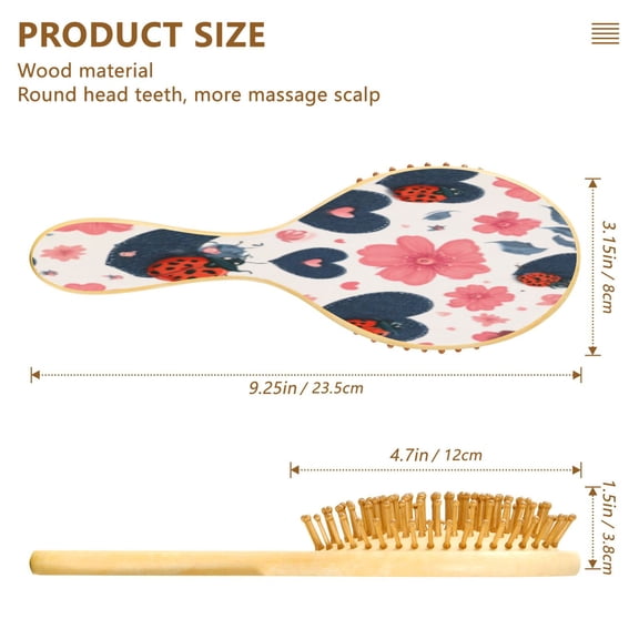 DIXRUYE Soft Hair Brush Hair Smoothing Hair Care Floral Ladybug Heart Pattern