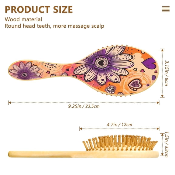 DIXRUYE Soft Hair Brush Hair Smoothing Hair Care Love Blooms Pattern