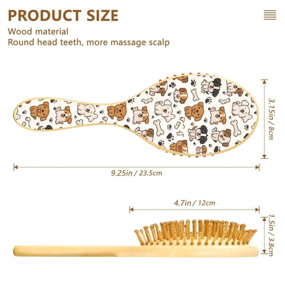 DIXRUYE Soft Hair Brush Hair Smoothing Hair Care Puppy Paw and Bone Pattern