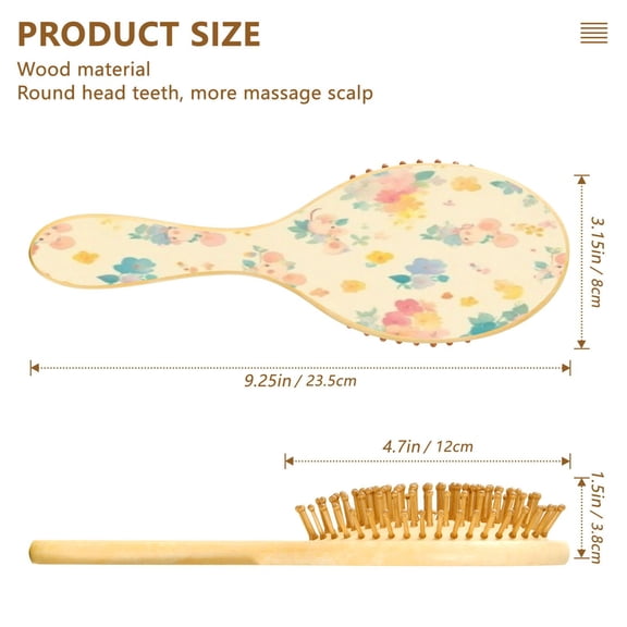 DIXRUYE Soft Hair Brush Hair Smoothing Hair Care Yellow Bear Floral Pattern