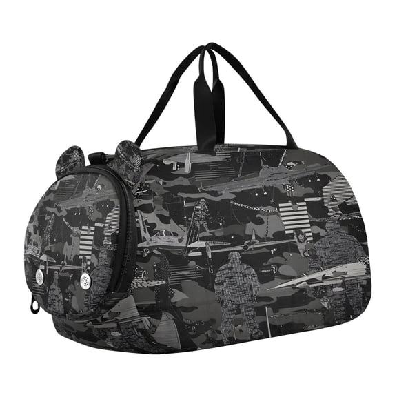 DIXRUYEE Abstract Black White Gun Camouflage Pattern Scale Duffel Bag With Ventilated Shoe Pocket & Adjustable Strap for Gym, Dance & Travel