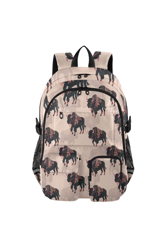 Alpine Yak Seamless Pattern Backpack for School 14Laptop Compatible with Reflective Safety Strips