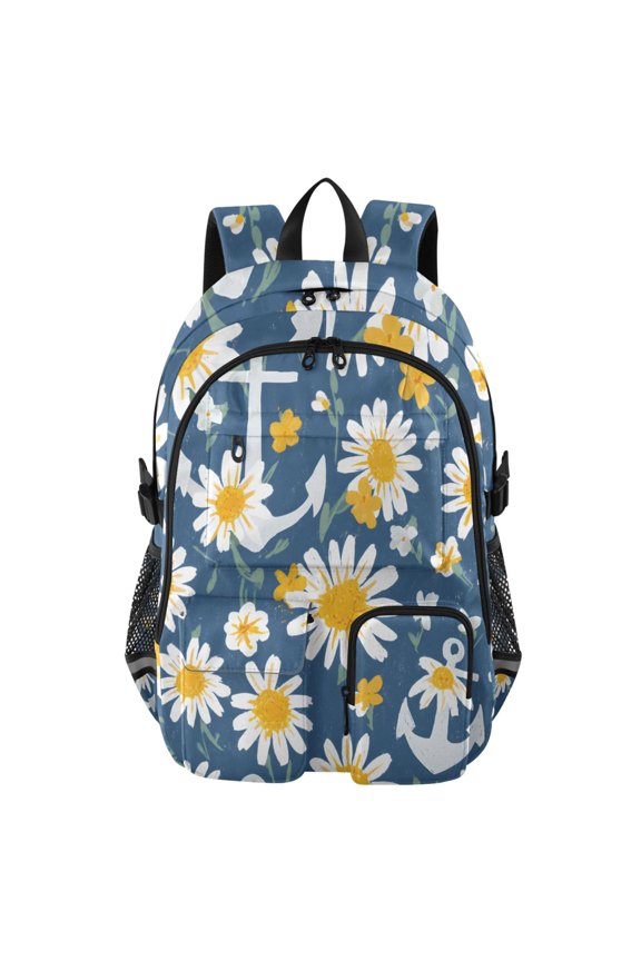 Anchor Daisy Pattern Backpack for School 14Laptop Compatible with Reflective Safety Strips