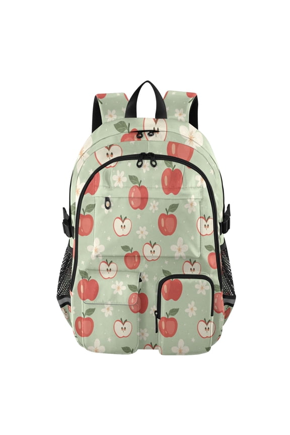 Apple Flower Pattern Backpack for School 14Laptop Compatible with Reflective Safety Strips