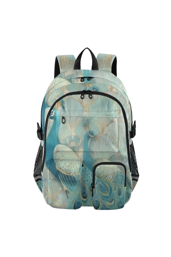 Art Deco Peacock Duet Backpack for School 14Laptop Compatible with Reflective Safety Strips