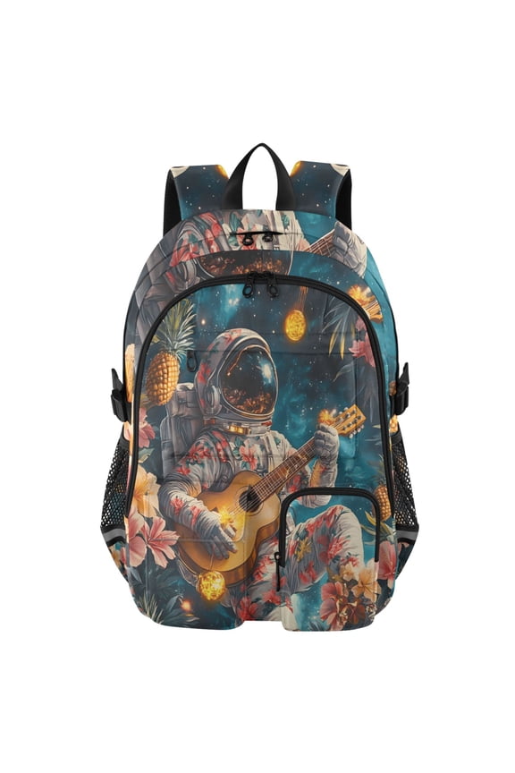 Astronaut Guitar Tropical Pineapple Backpack for School 14”Laptop Compatible with Reflective Safety Strips