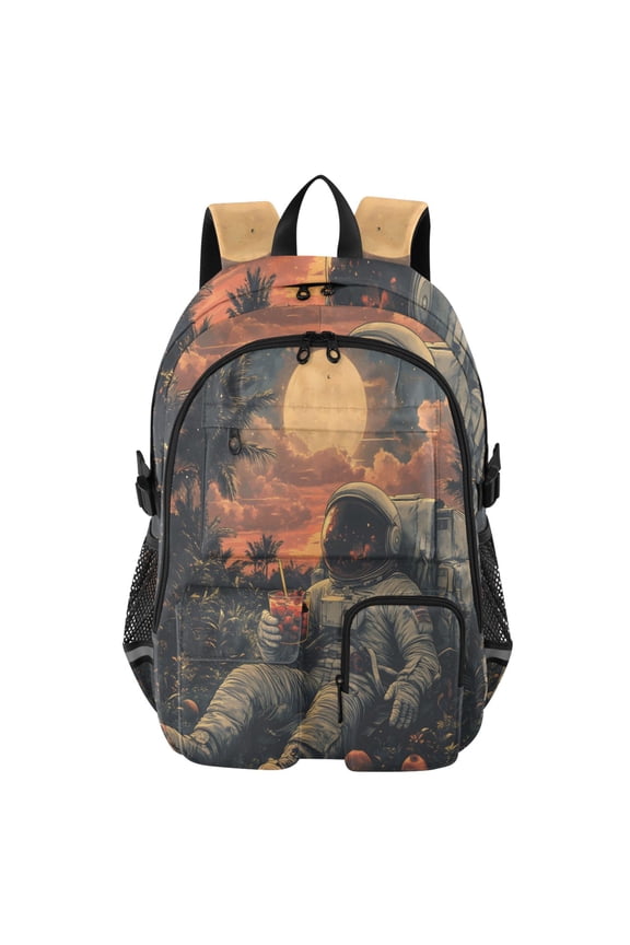 Astronaut Moonnight Palm Tropical Backpack for School 14”Laptop Compatible with Reflective Safety Strips