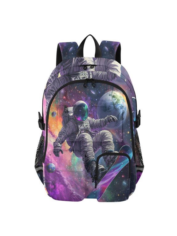 Astronaut Snowboarding Backpack for School 14Laptop Compatible with Reflective Safety Strips
