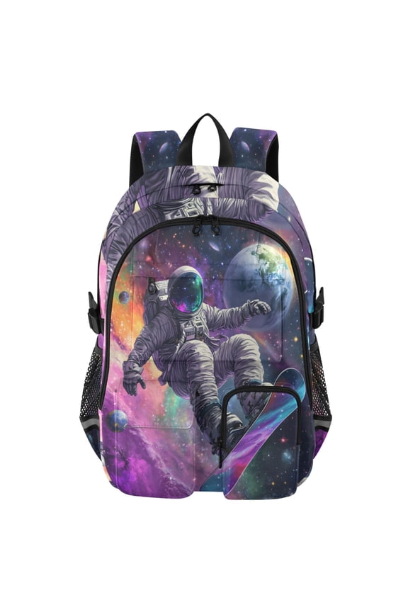 Astronaut Snowboarding Backpack for School 14Laptop Compatible with Reflective Safety Strips