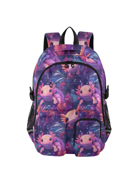 Axolotl Seaweed Bubbles Pattern Backpack for School 14Laptop Compatible with Reflective Safety Strips