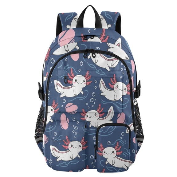 DIXRUYEE Axolotls Blue Backpack for School 14Laptop Compatible with Reflective Safety Strips