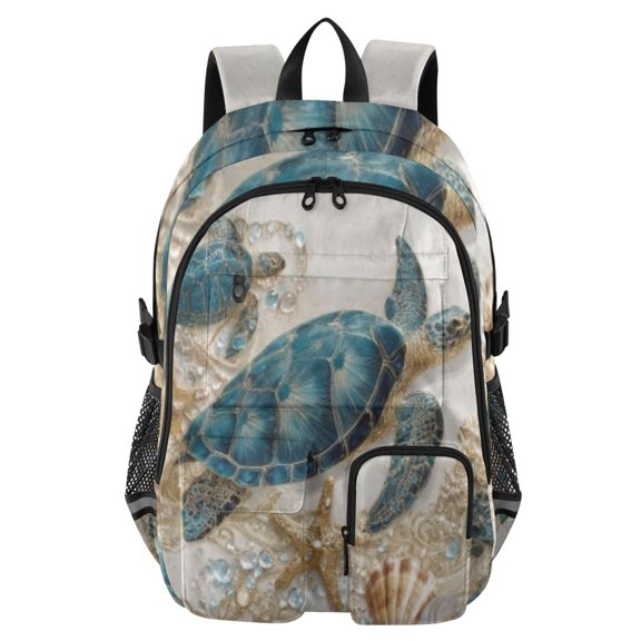 DIXRUYEE Azure Jeweled Turtle Backpack for School 14Laptop Compatible with Reflective Safety Strips