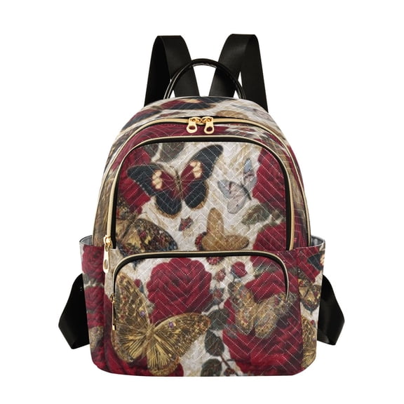 DIXRUYEE Backpack Casual Red Rose Butterflies Bags