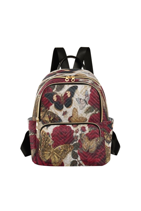 Backpack Casual Red Rose Butterflies Bags