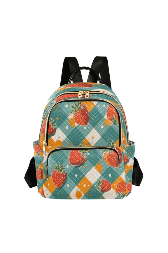 Backpack Casual Strawberry Picnic Gingham Bags