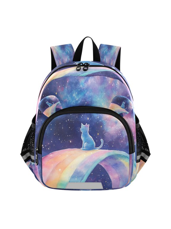 Backpack Lovely Celestial Cat on A Rainbow Pattern Pattern Suitable Schoolbag