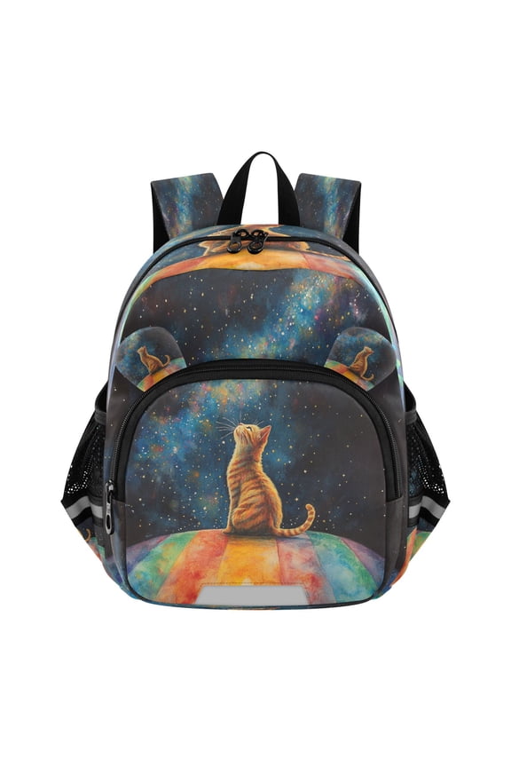 Backpack Lovely Cosmic Cat on A Rainbow Pattern Pattern Suitable Schoolbag