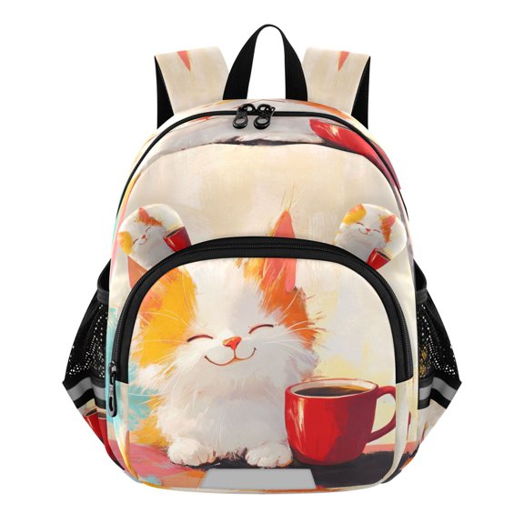 DIXRUYEE Backpack Lovely Joyful Kitty with A Mug Pattern Pattern Suitable Schoolbag