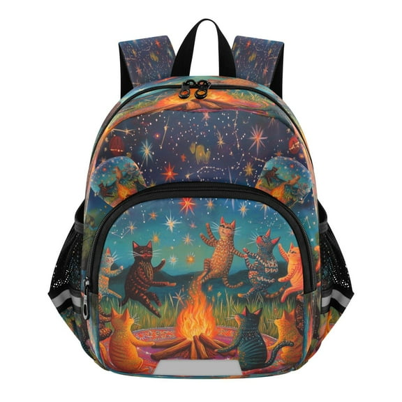 DIXRUYEE Backpack Lovely Starry Cat Gathering Around The Fire Pattern Pattern Suitable Schoolbag