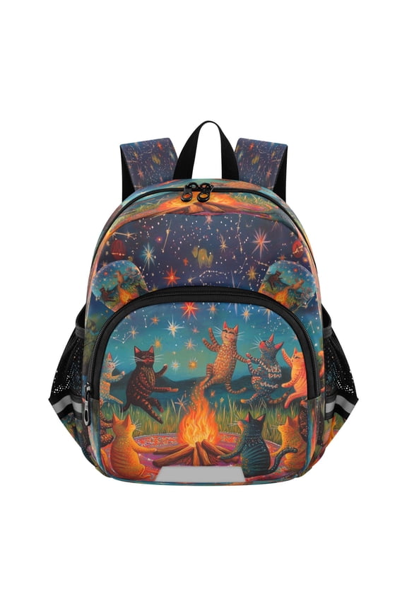 Backpack Lovely Starry Cat Gathering Around The Fire Pattern Pattern Suitable Schoolbag