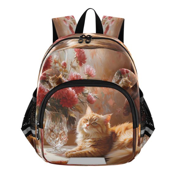 DIXRUYEE Backpack Lovely Sunkissed Feline and Blossoms Pattern Pattern Suitable Schoolbag