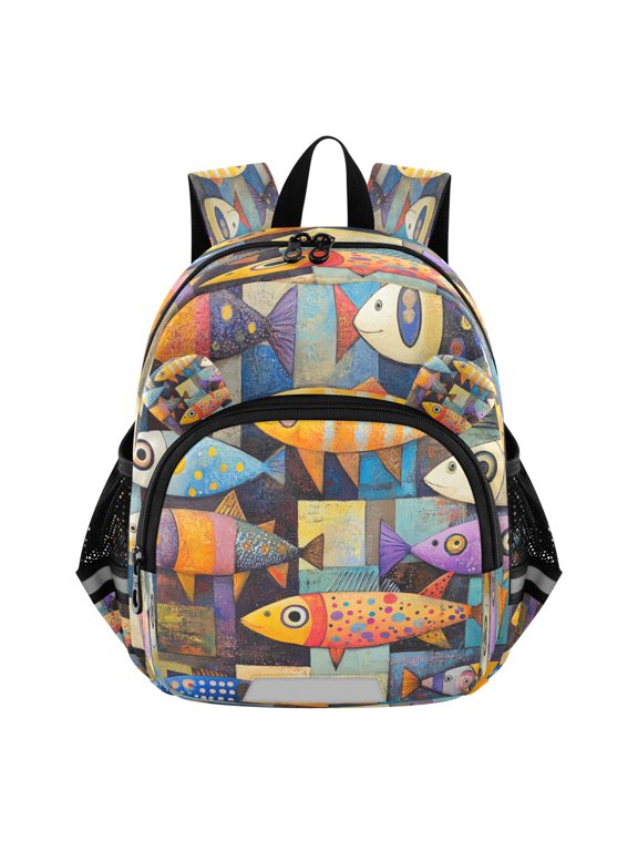 Backpack Lovely Vibrant School Of Fish Pattern Pattern Suitable Schoolbag